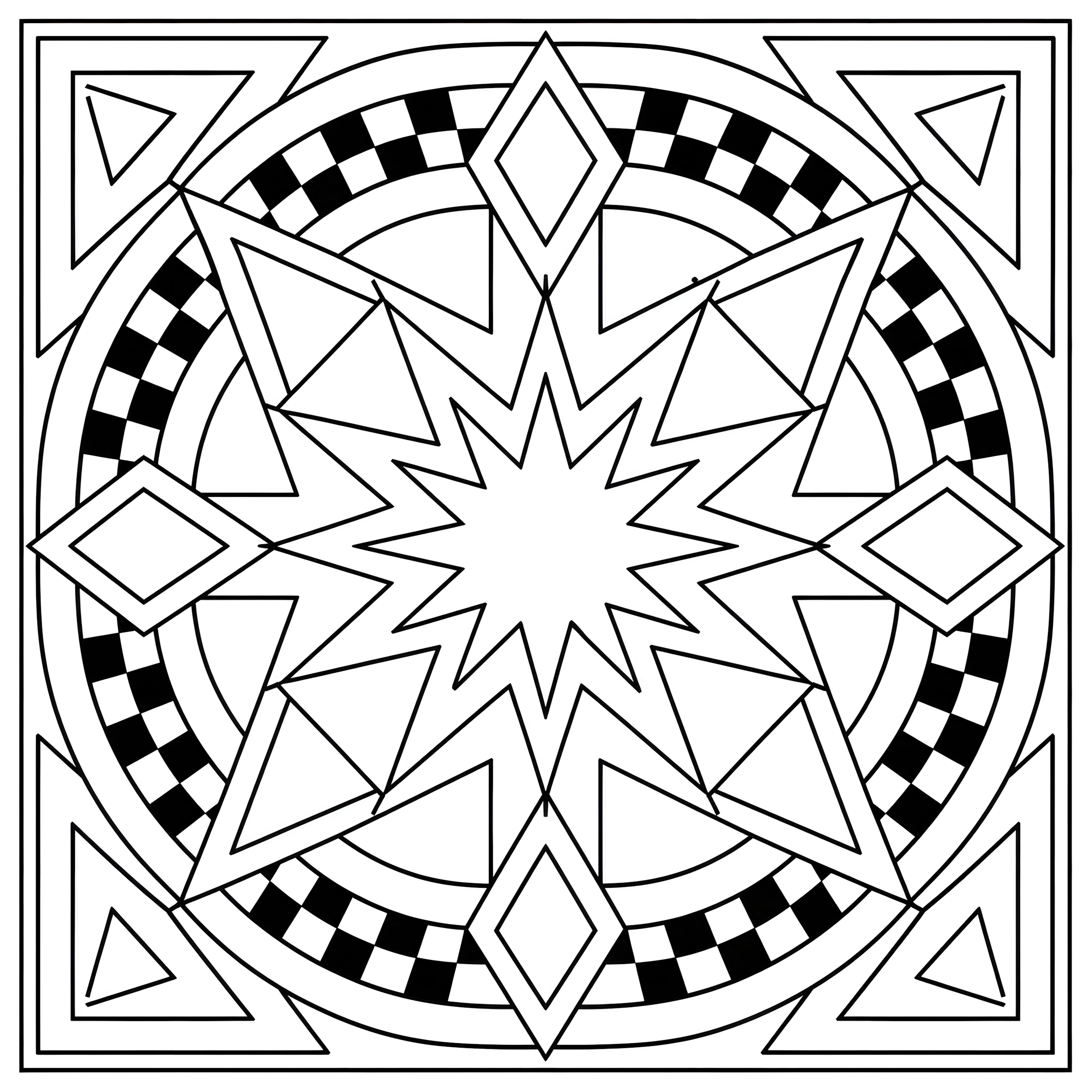 Geometric mosaic pattern coloring page