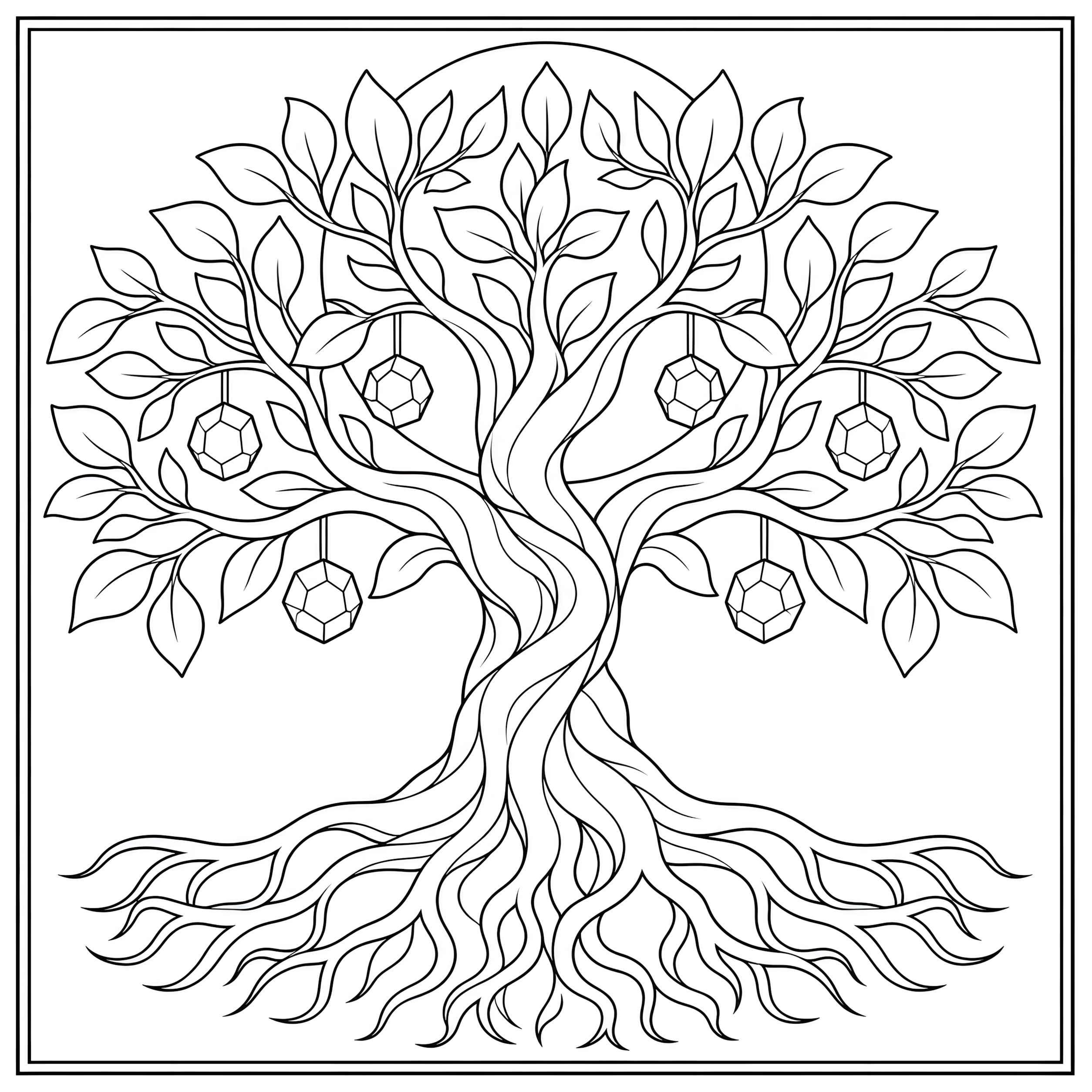 Tree of life with roots and leaves coloring page