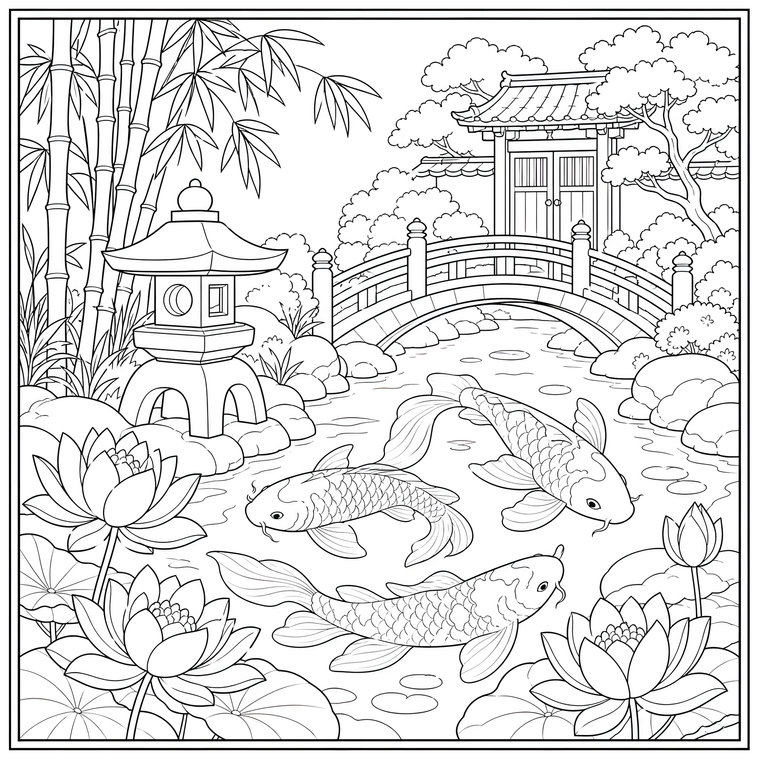 Japanese koi garden coloring page