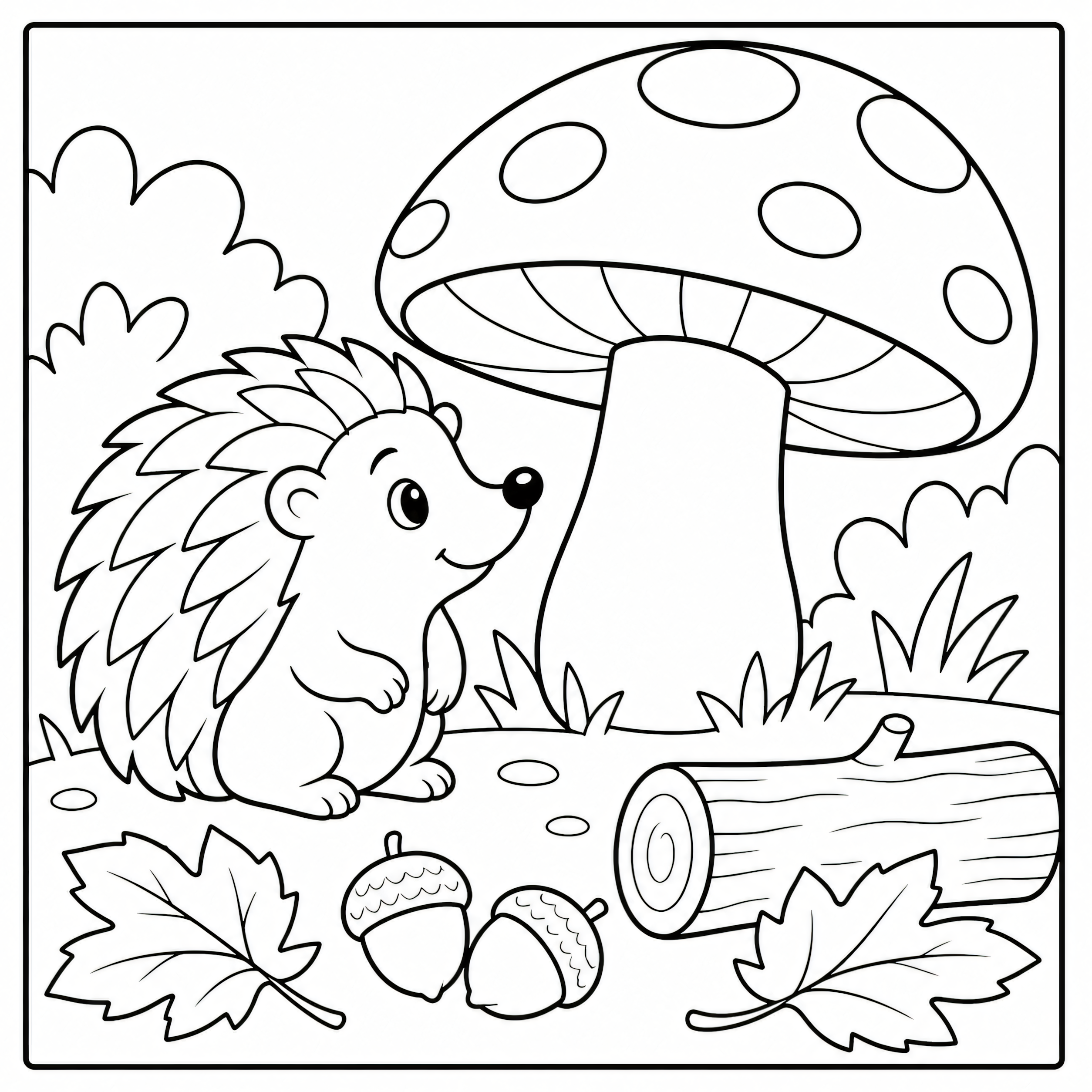 Hedgehog next to a mushroom coloring page