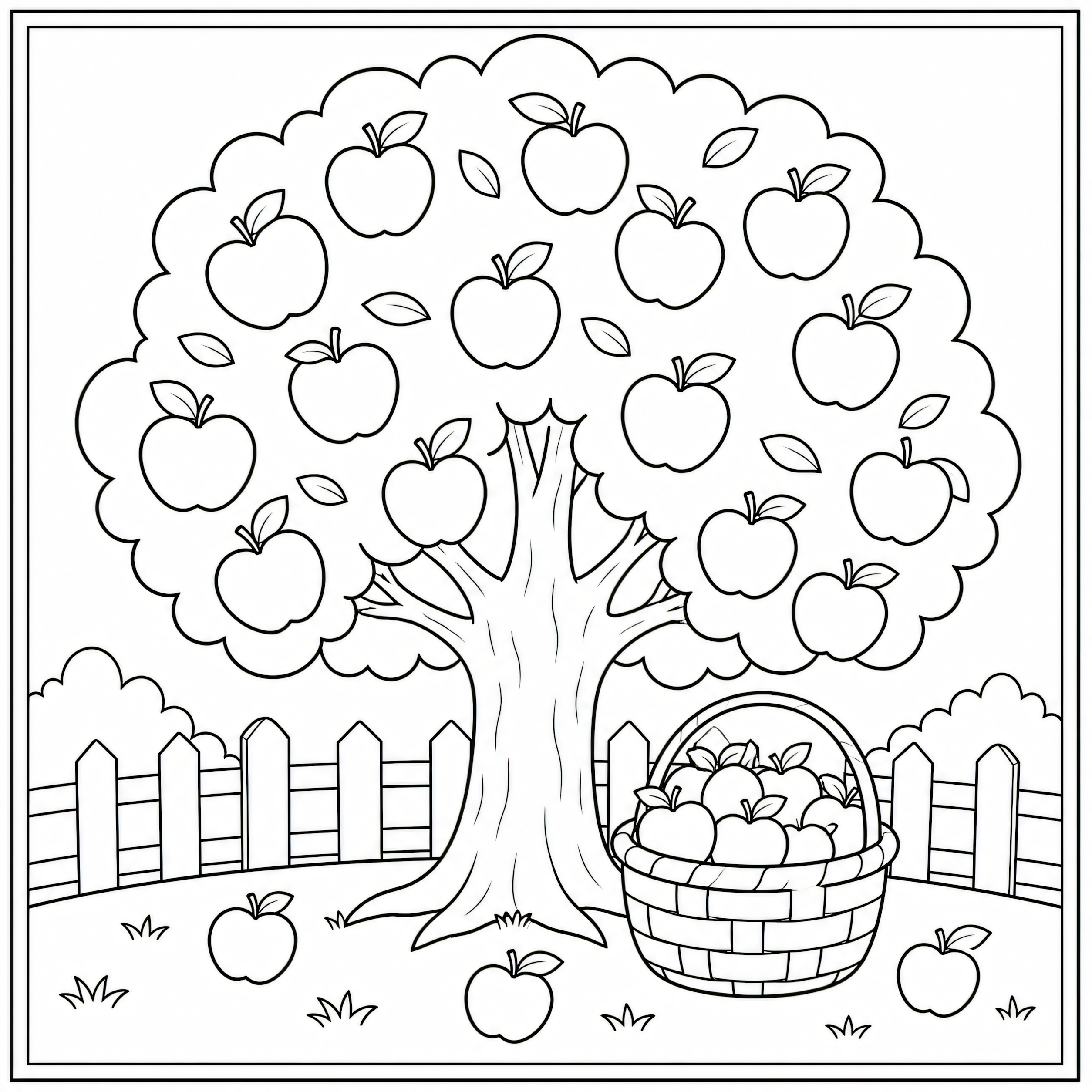 Tree heavy with fruit at harvest coloring page