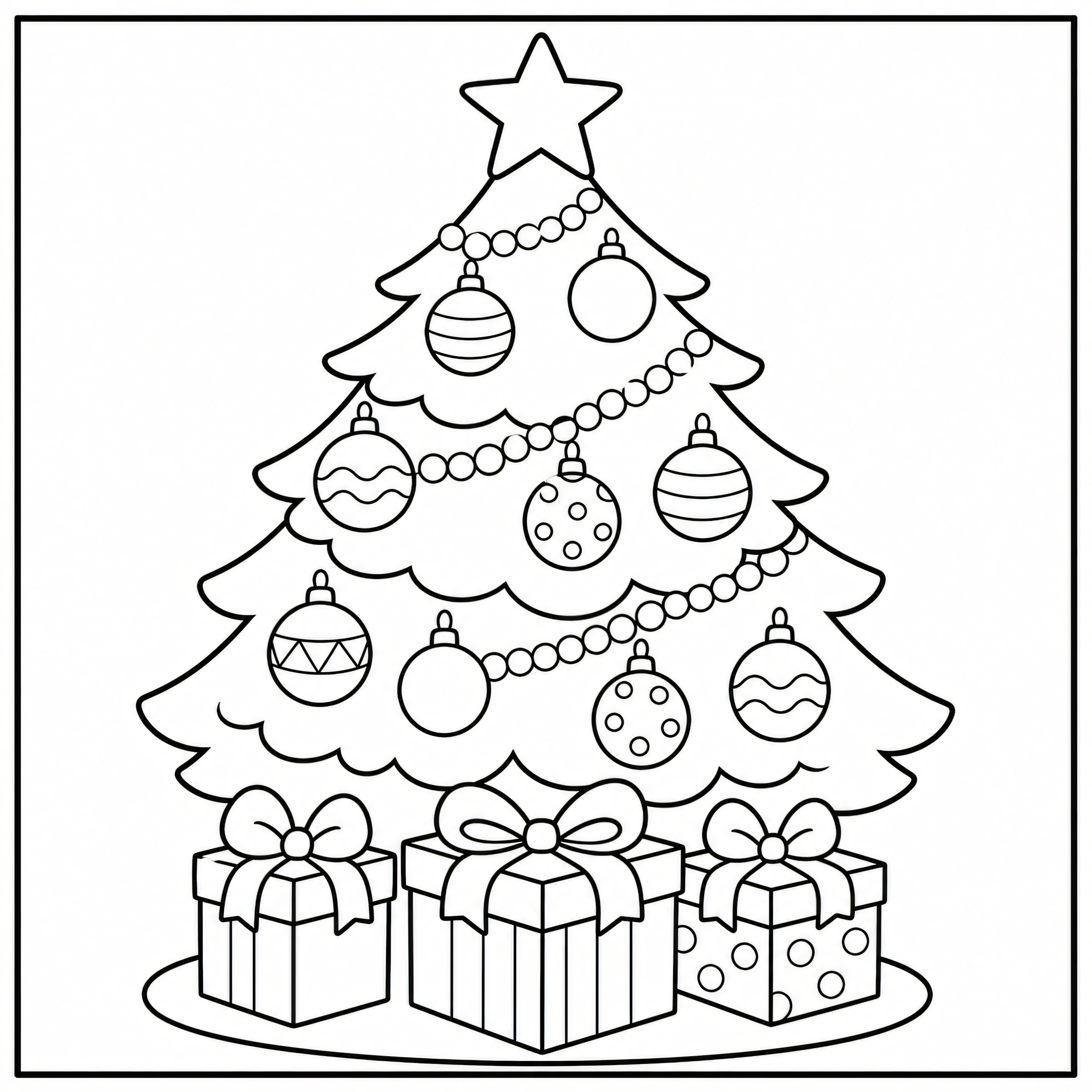 Christmas tree with ornaments and star coloring page