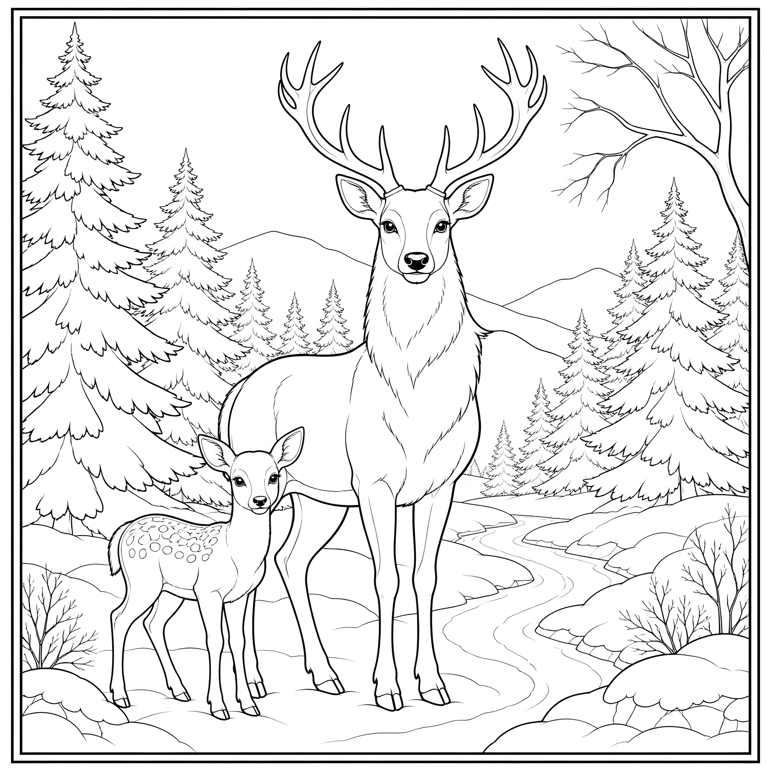 Deer in the Snowy Pines