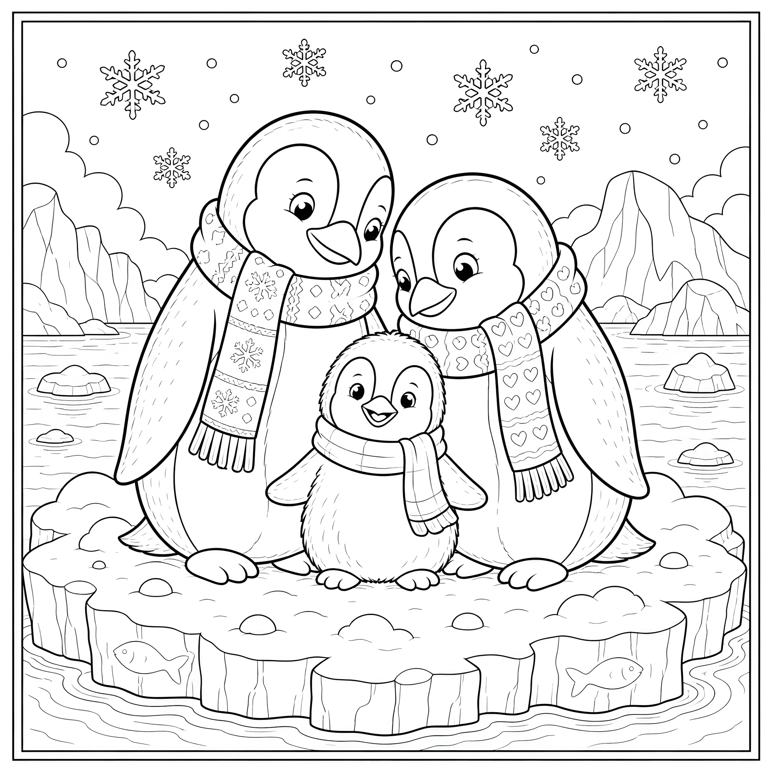 Penguin Family on the Ice
