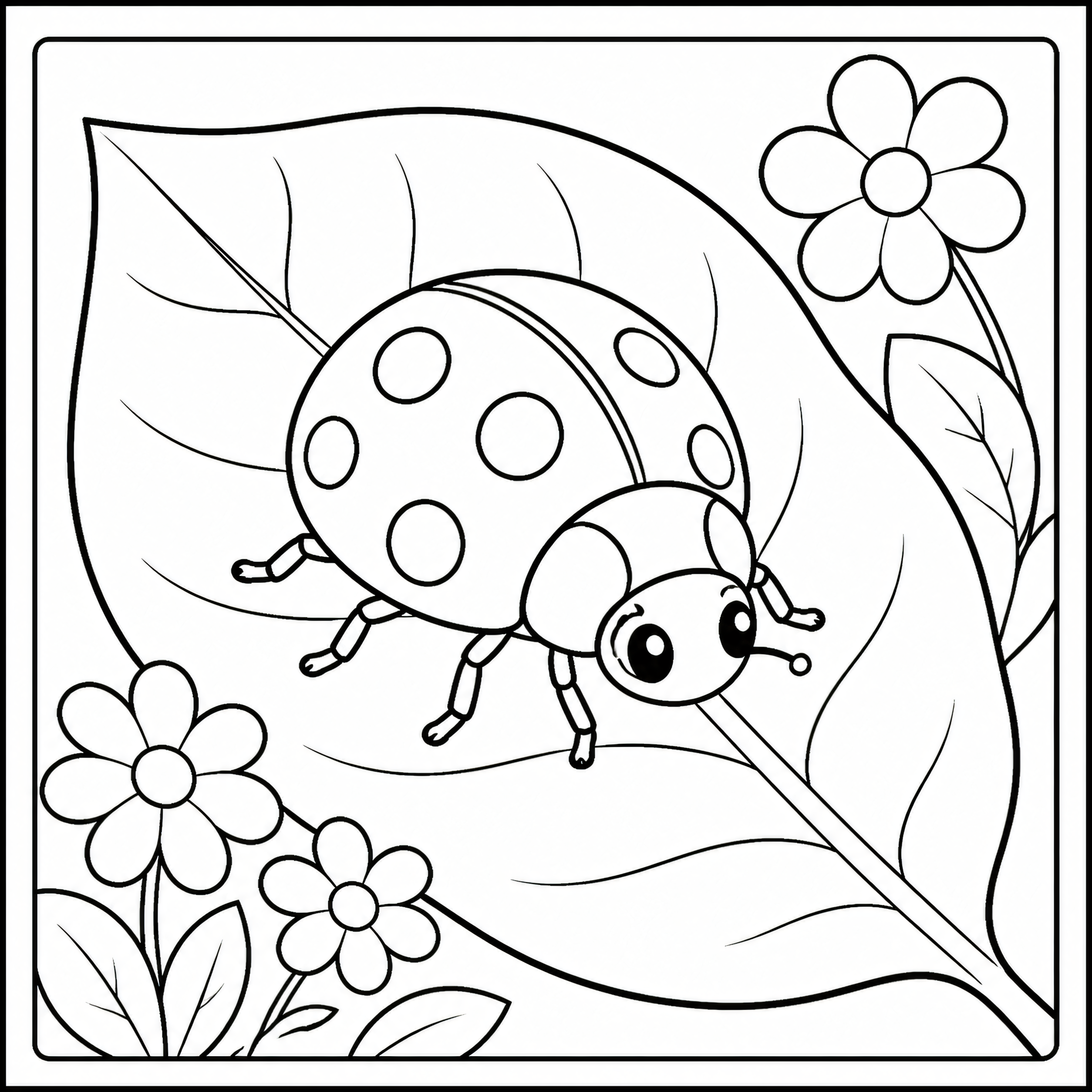Ladybug resting on a leaf coloring page