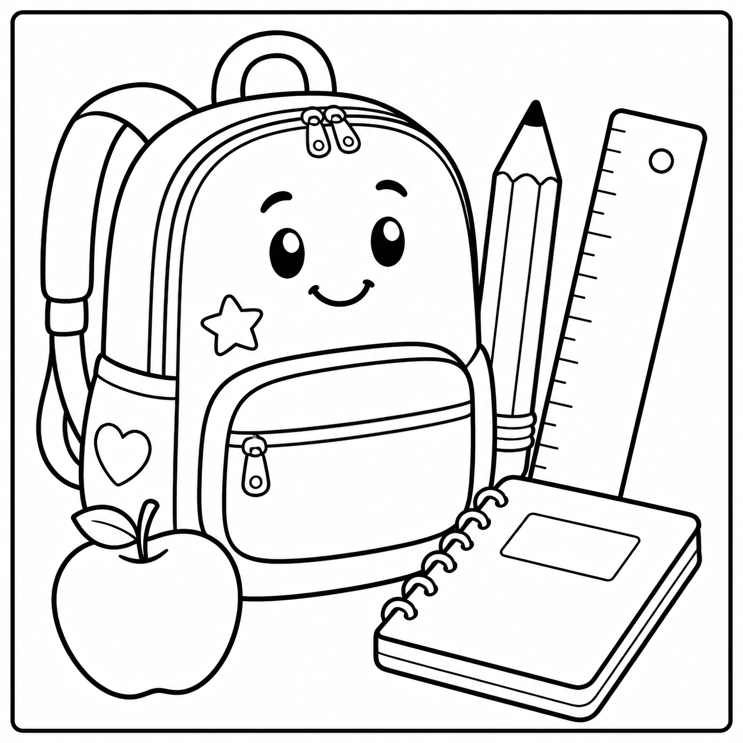 Backpack with school supplies coloring page
