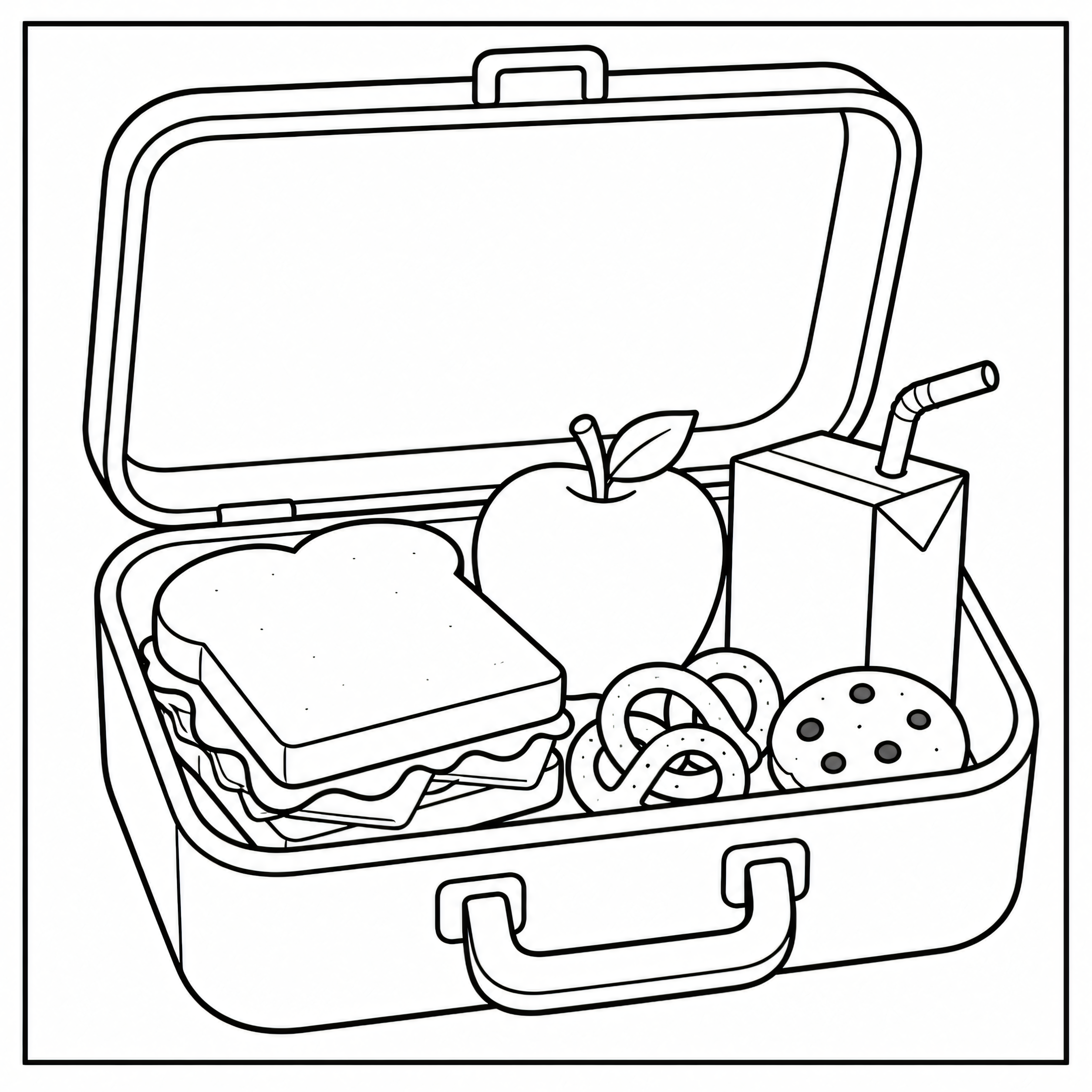 Open lunchbox with snacks coloring page