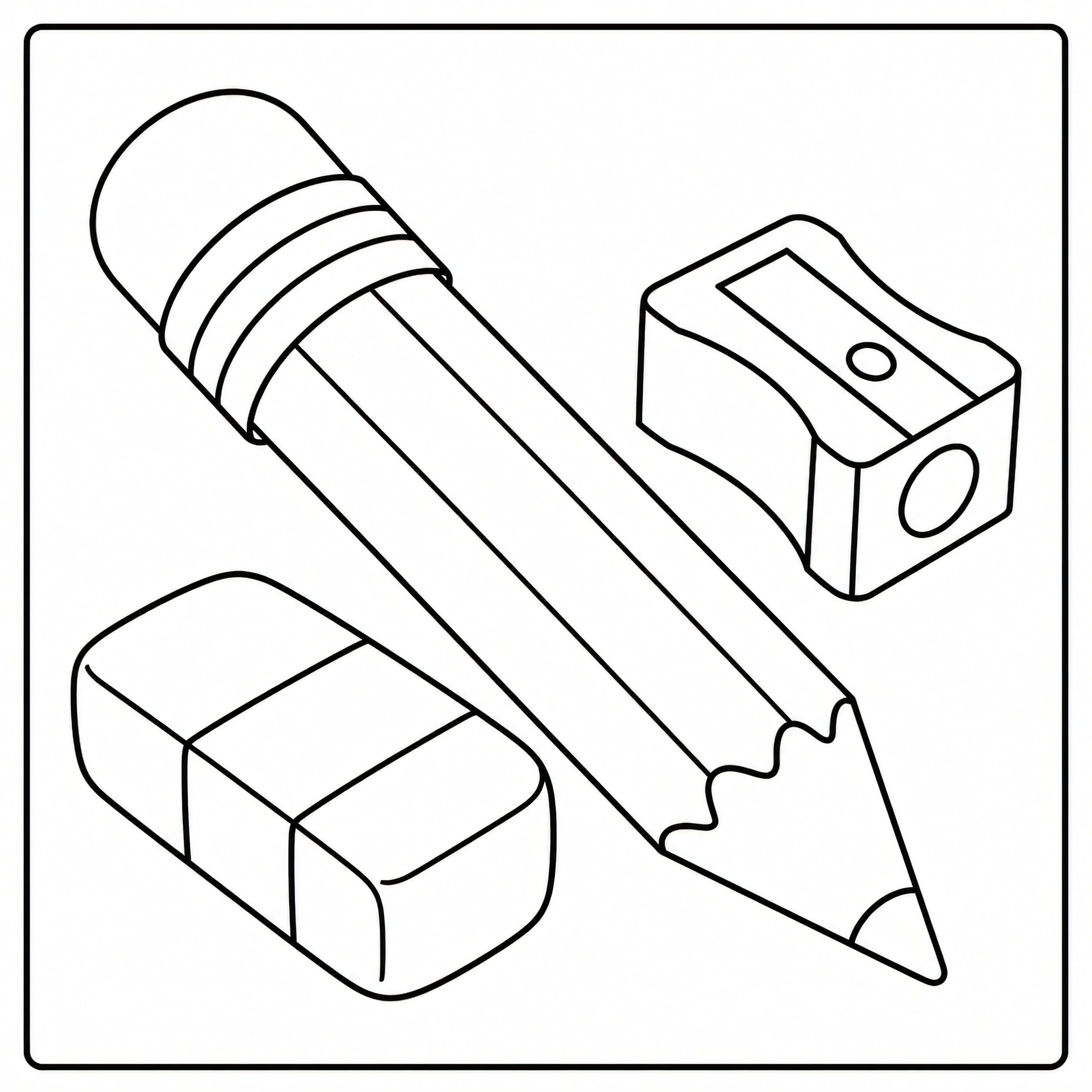 Pencil and eraser coloring page