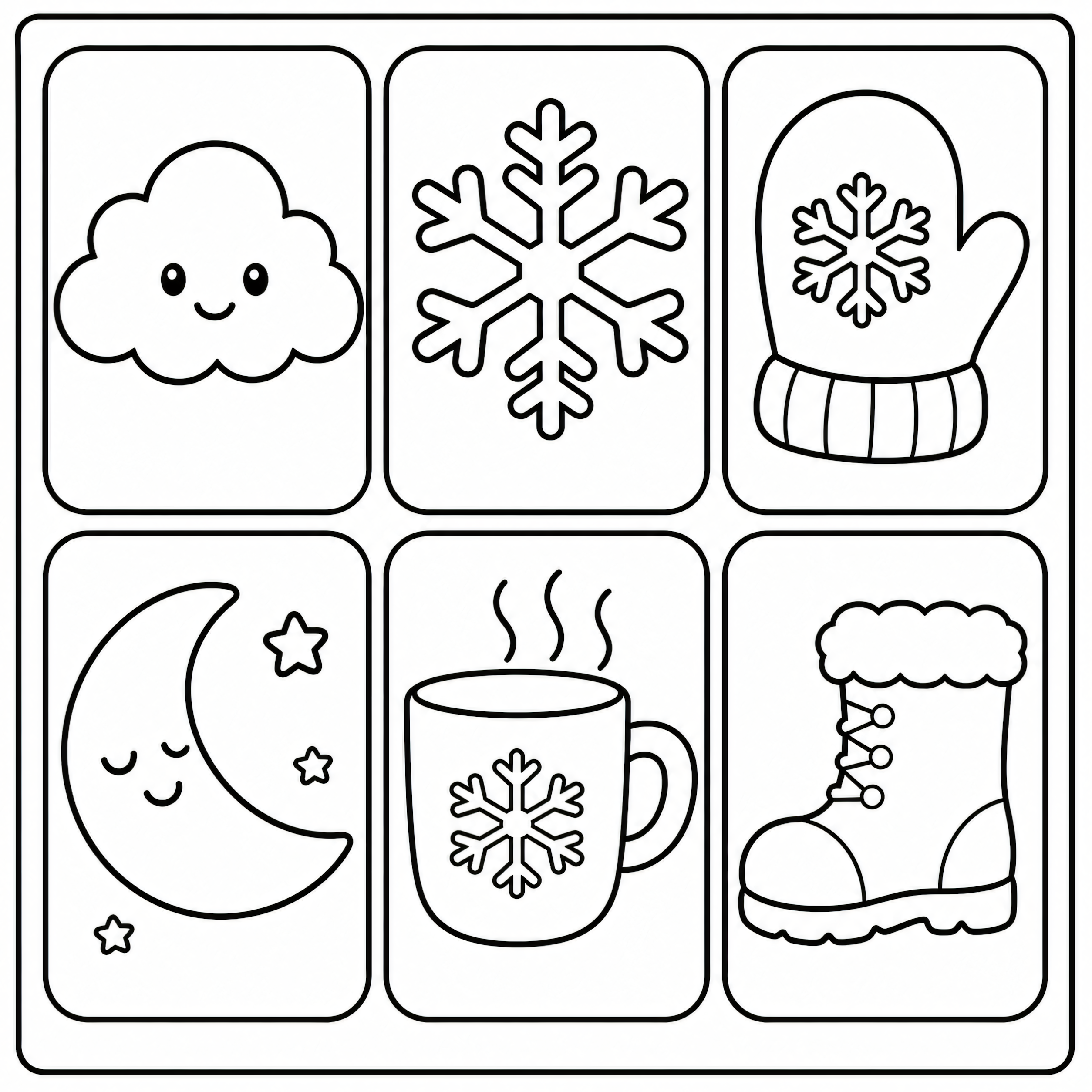 Grid of cute weather icons coloring page