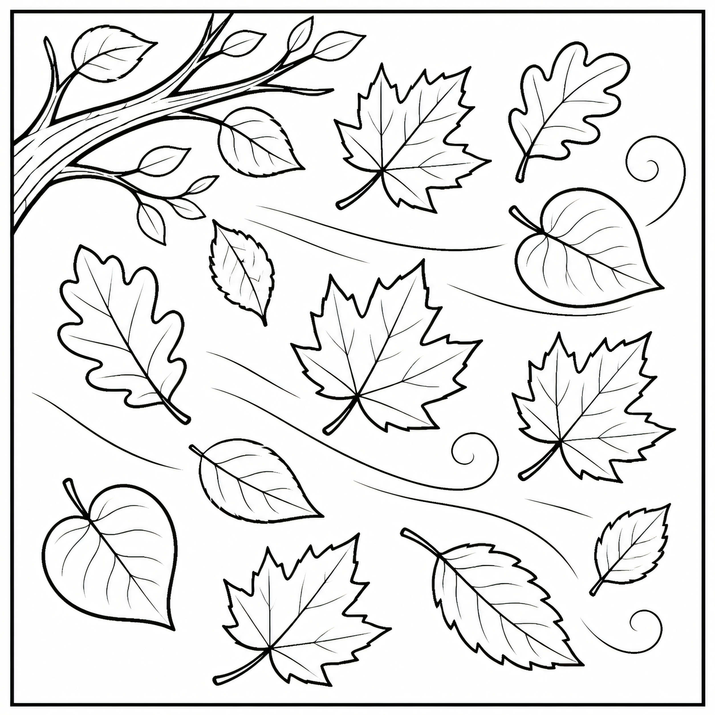 Leaves swirling in the wind coloring page